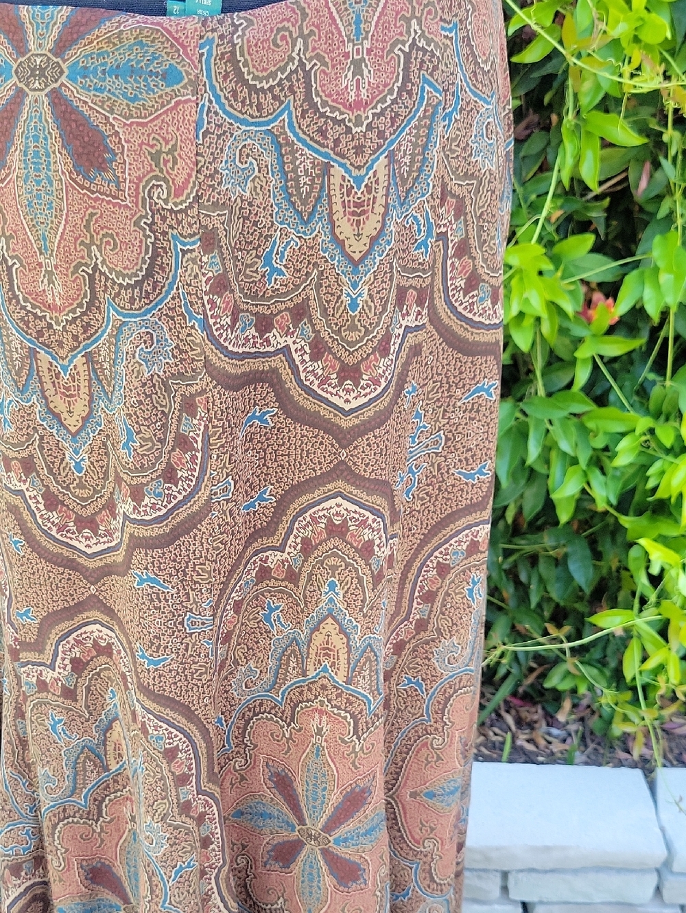 100% Silk Brown Floral Patterned Rodeo Western Cowgirl Festival Vibe Skirt 12 - Picture 10 of 15